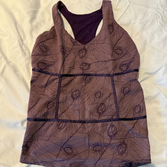 LULULEMON 10 Women's Purple Peacock Print Athletic Bra Tank No pads - Picture 1 of 10